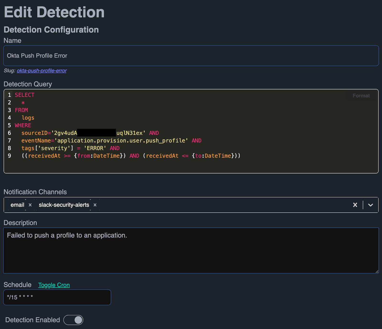 ClickHouse detection example for Okta profile push failures